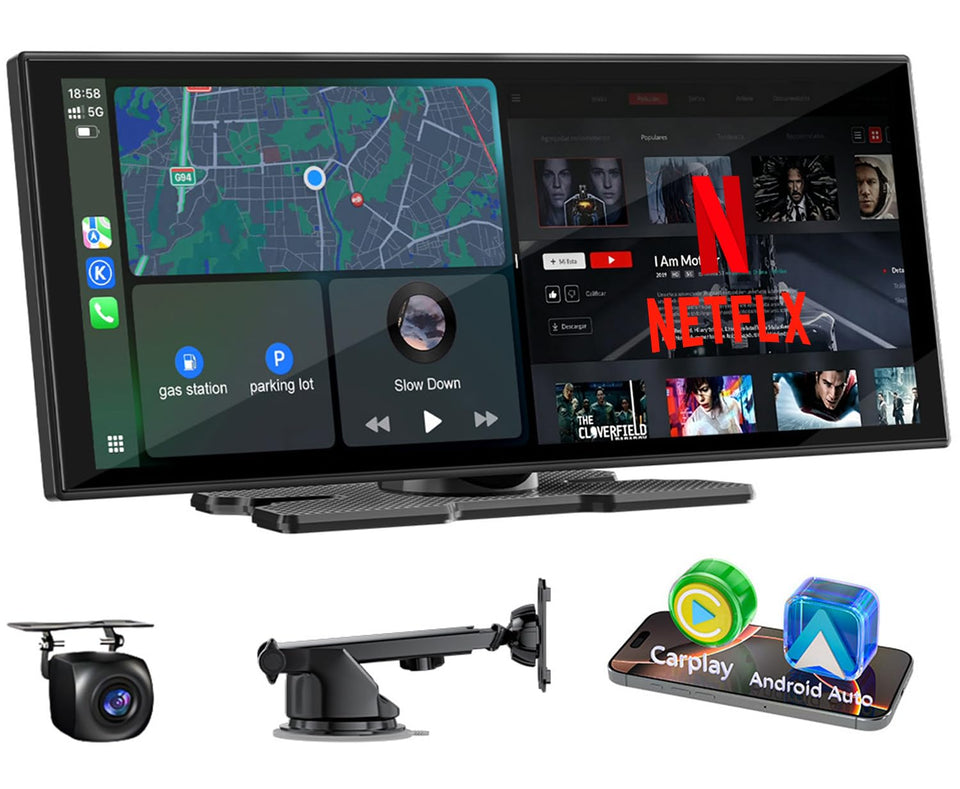 Accfly 11-inch CarPlay screen on dashboard with wireless connectivity