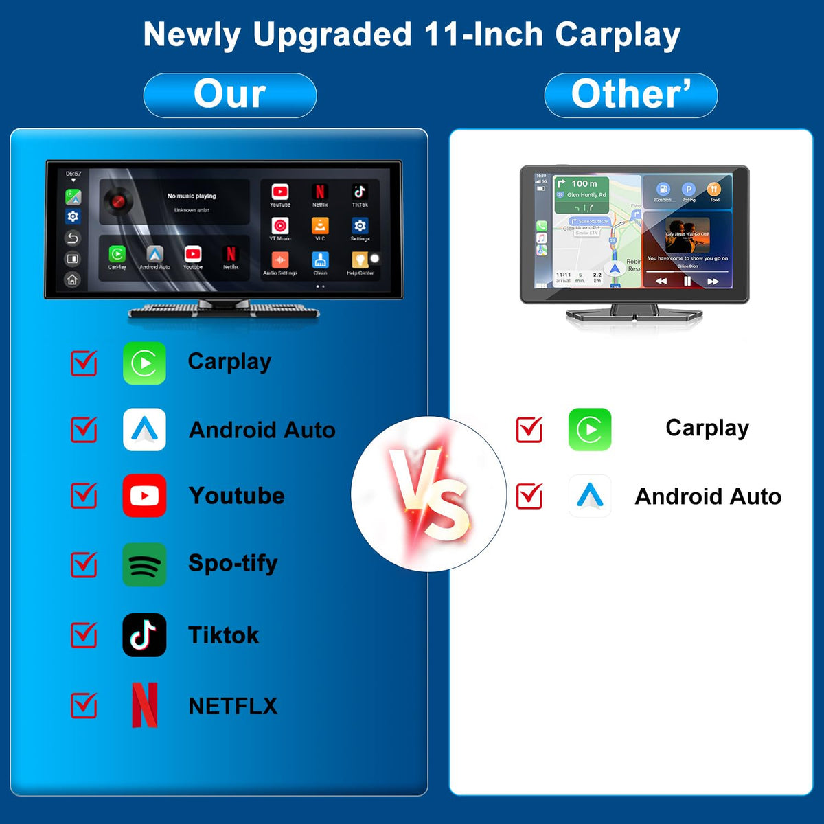 Accfly built-in streaming apps displaying Netflix and YouTube