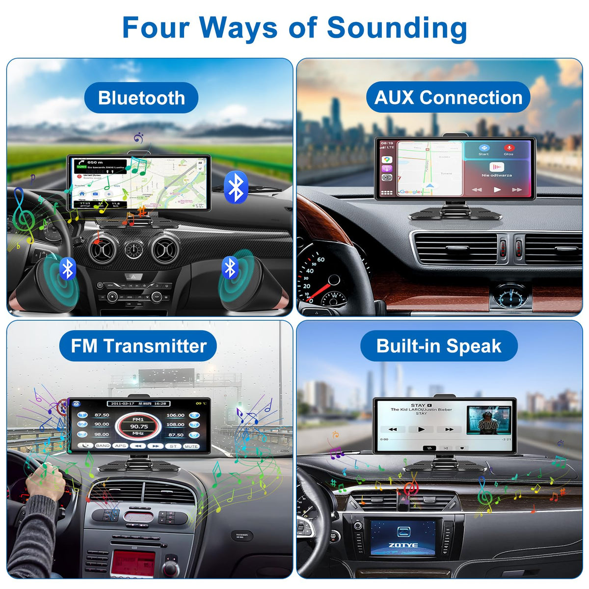 Accfly unit in car demonstrating maps and hands-free control
