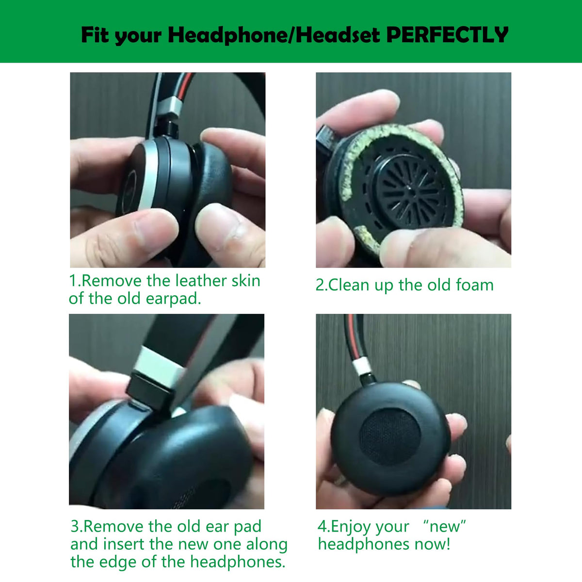 ACCOUTA earpads installed on Jabra headset showing easy snap-on replacement
