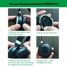 ACCOUTA earpads installed on Jabra headset showing easy snap-on replacement