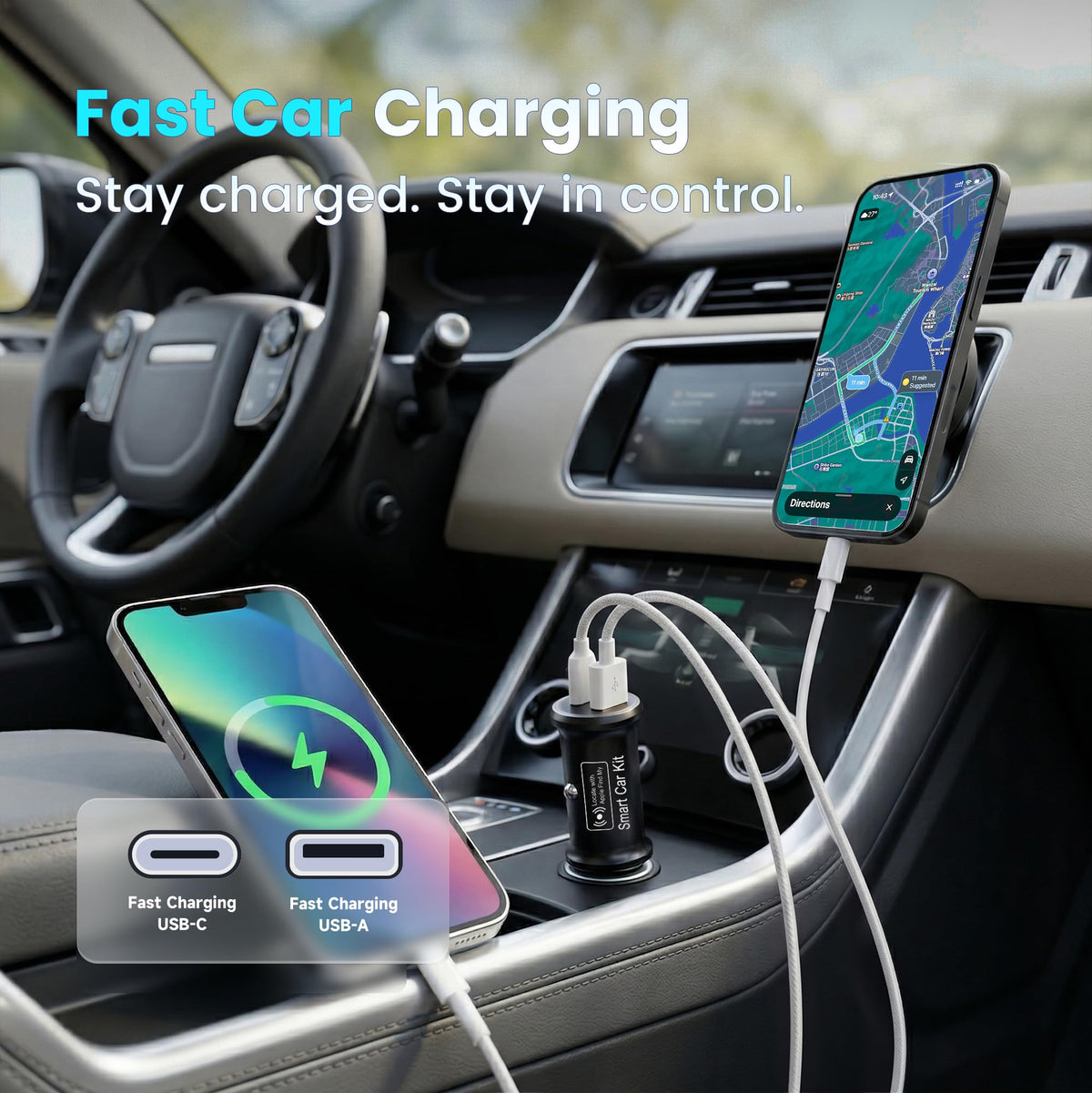 AccuGPS AP200 installed in car power socket demonstrating secure in-car use