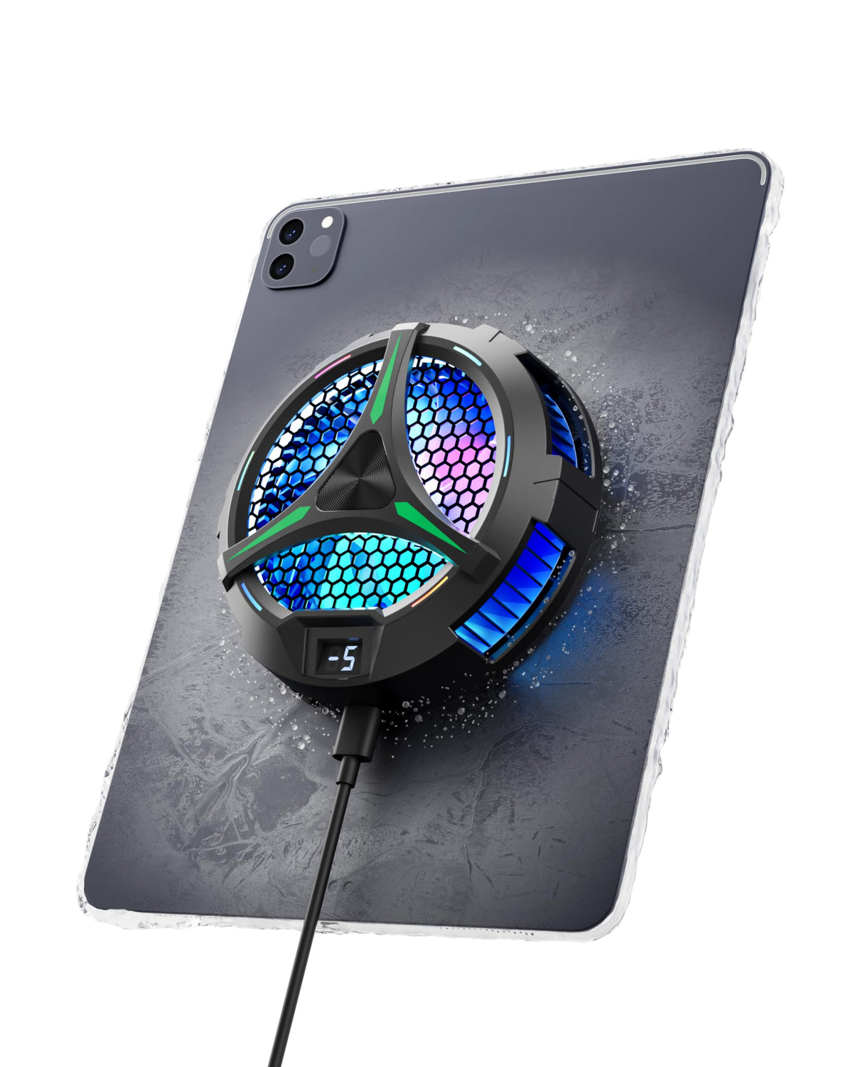 ACEDAYS Green Mech iPad cooler — front view showing compact cooling design for tablets