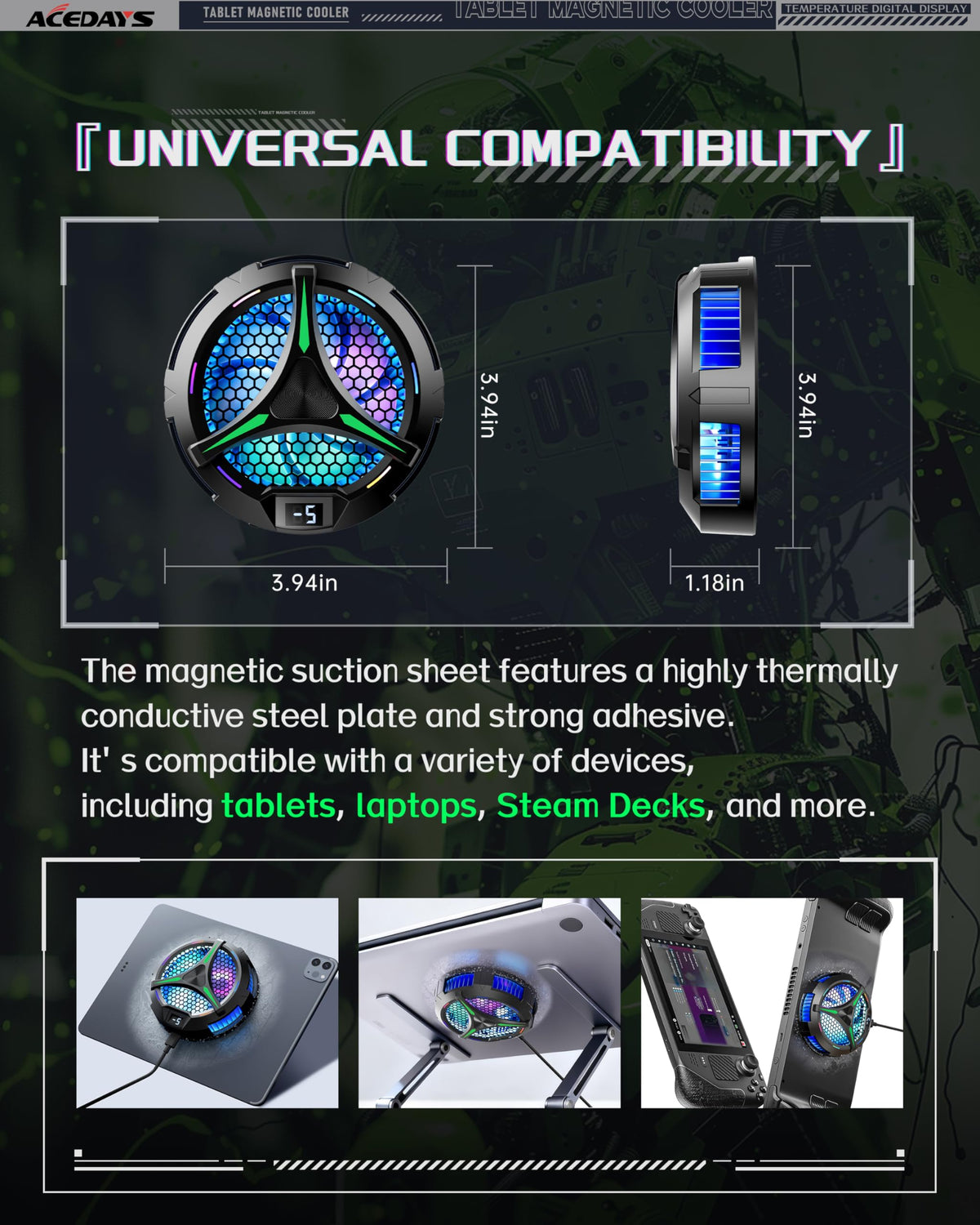 ACEDAYS Green Mech iPad cooler — top view for small footprint awareness
