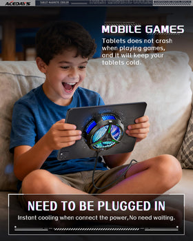 ACEDAYS cooler attached to a tablet during gaming to prevent overheating