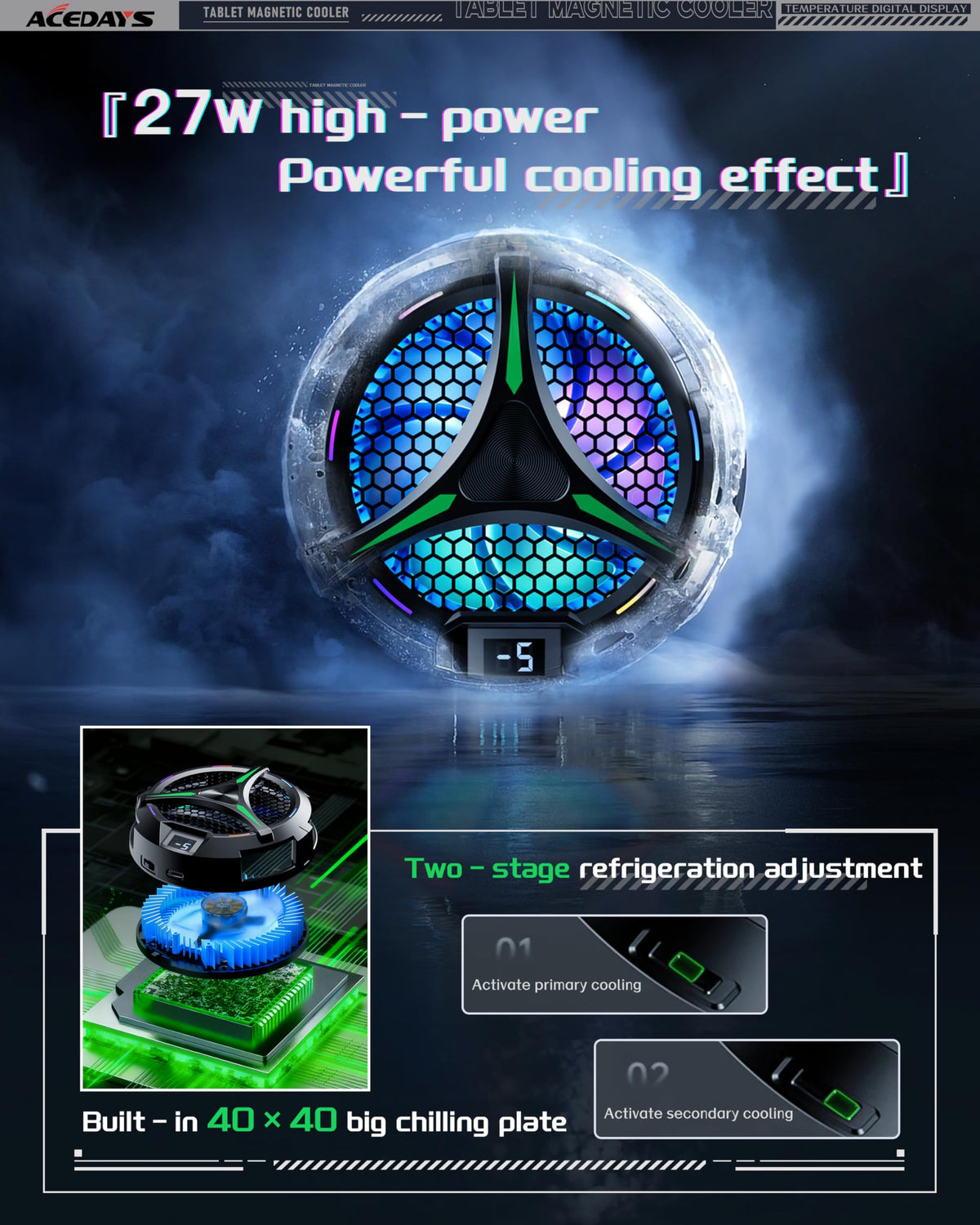 ACEDAYS LED temperature display visible while cooling for real-time monitoring