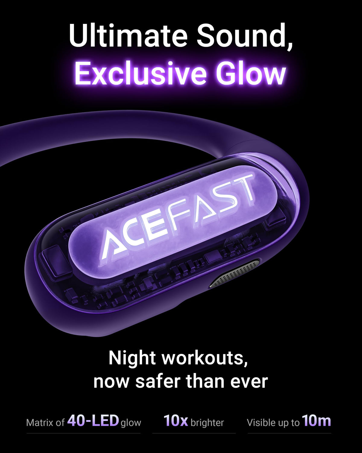 ACEFAST closeup of 3D floating LED lights increasing night visibility