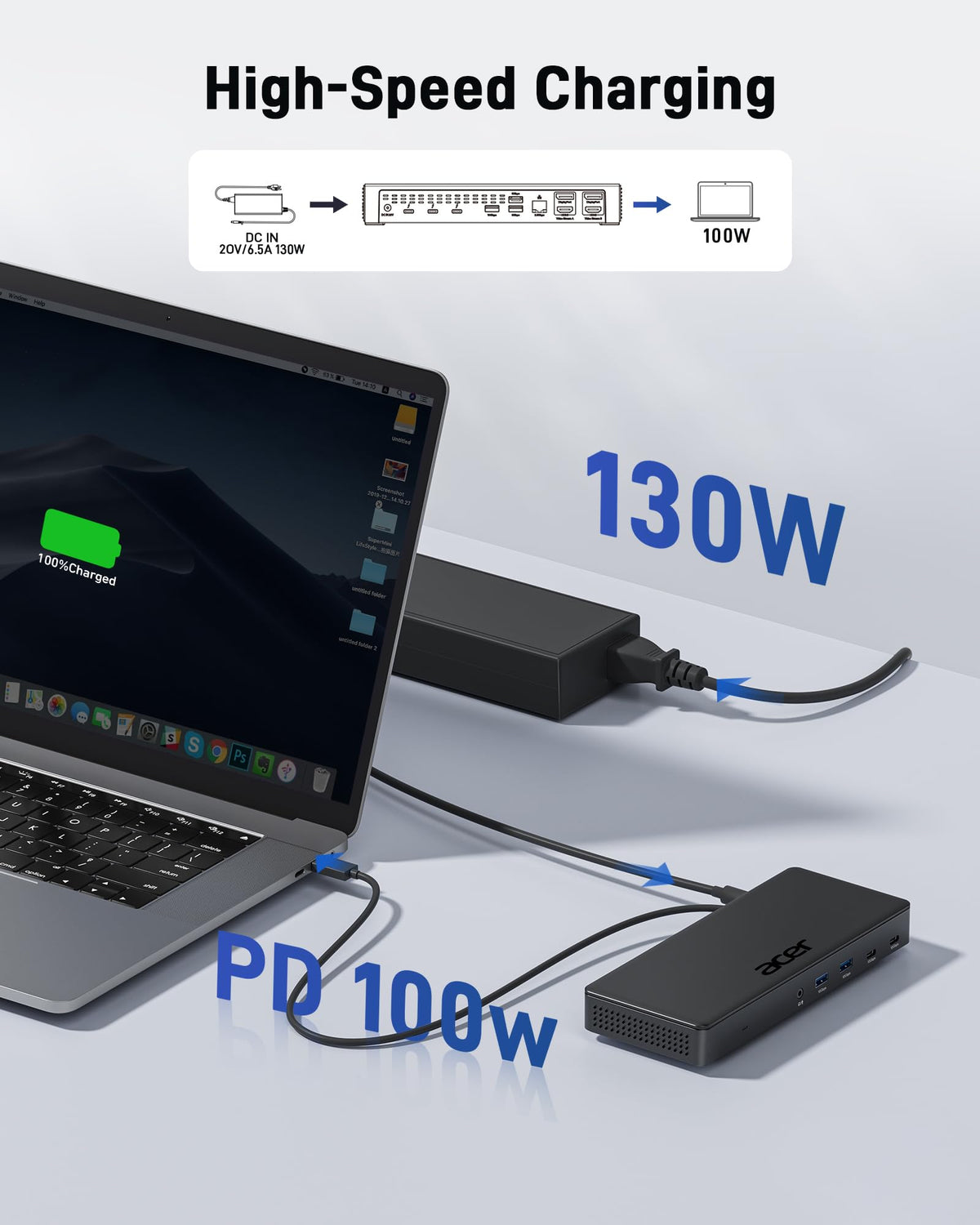 Acer 15-in-1 dock USB-C host PD charging for laptops