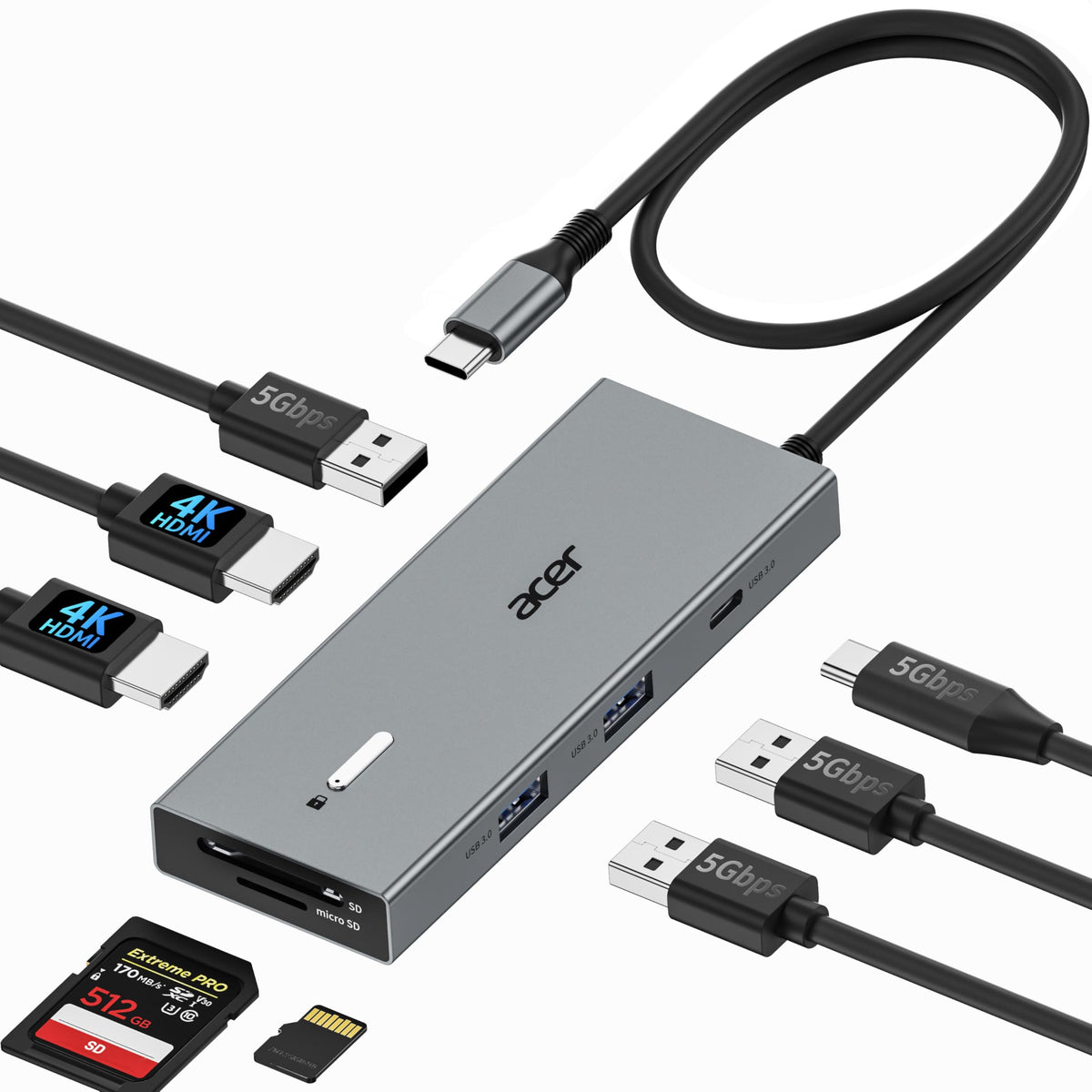 Acer docking station front view showing ports and compact design for desktop expansion