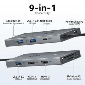 Acer dock HDMI ports close-up, highlighting dual 4K@60Hz display capability