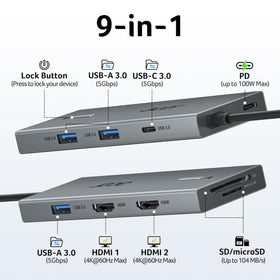 Acer docking station side ports close-up with USB-A, USB-C and card slots for fast access