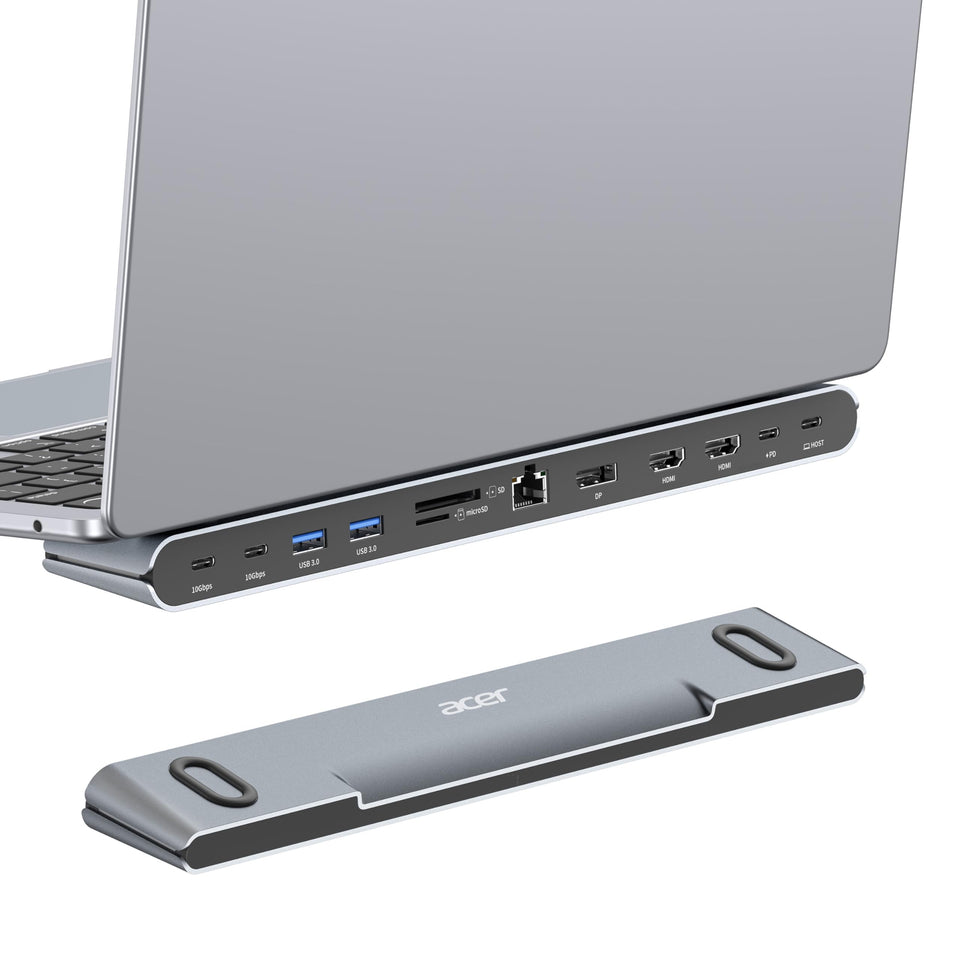 Acer docking station three-monitor front view with 8K/4K output for multitasking