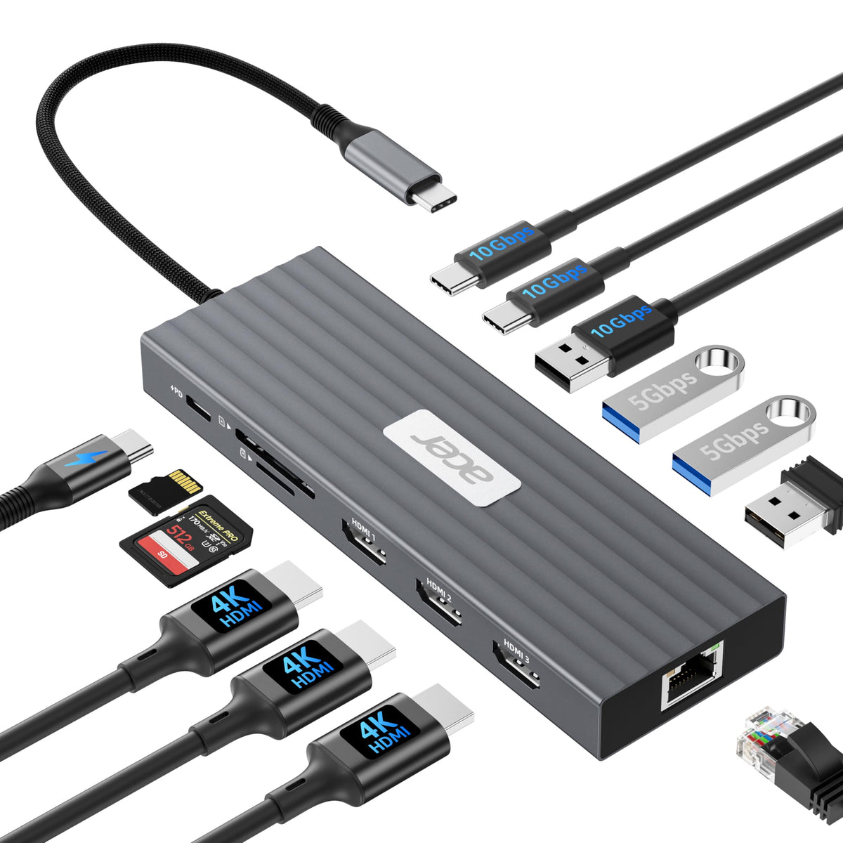 Acer docking station showcasing a three-monitor setup for enhanced productivity