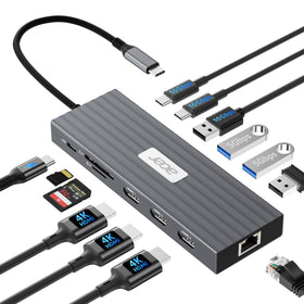 Acer docking station showcasing a three-monitor setup for enhanced productivity
