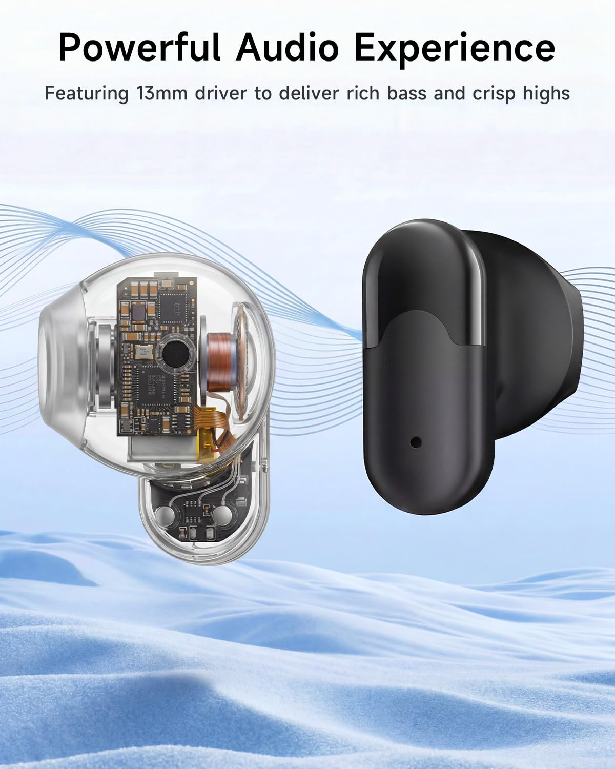 Acer earbuds worn on ear demonstrating secure fit and all-day comfort benefit long use