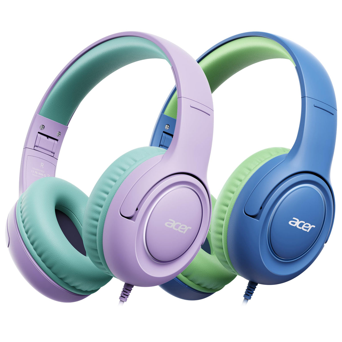 Acer front packaging showing two kid headphones and specs for quick selection and convenience