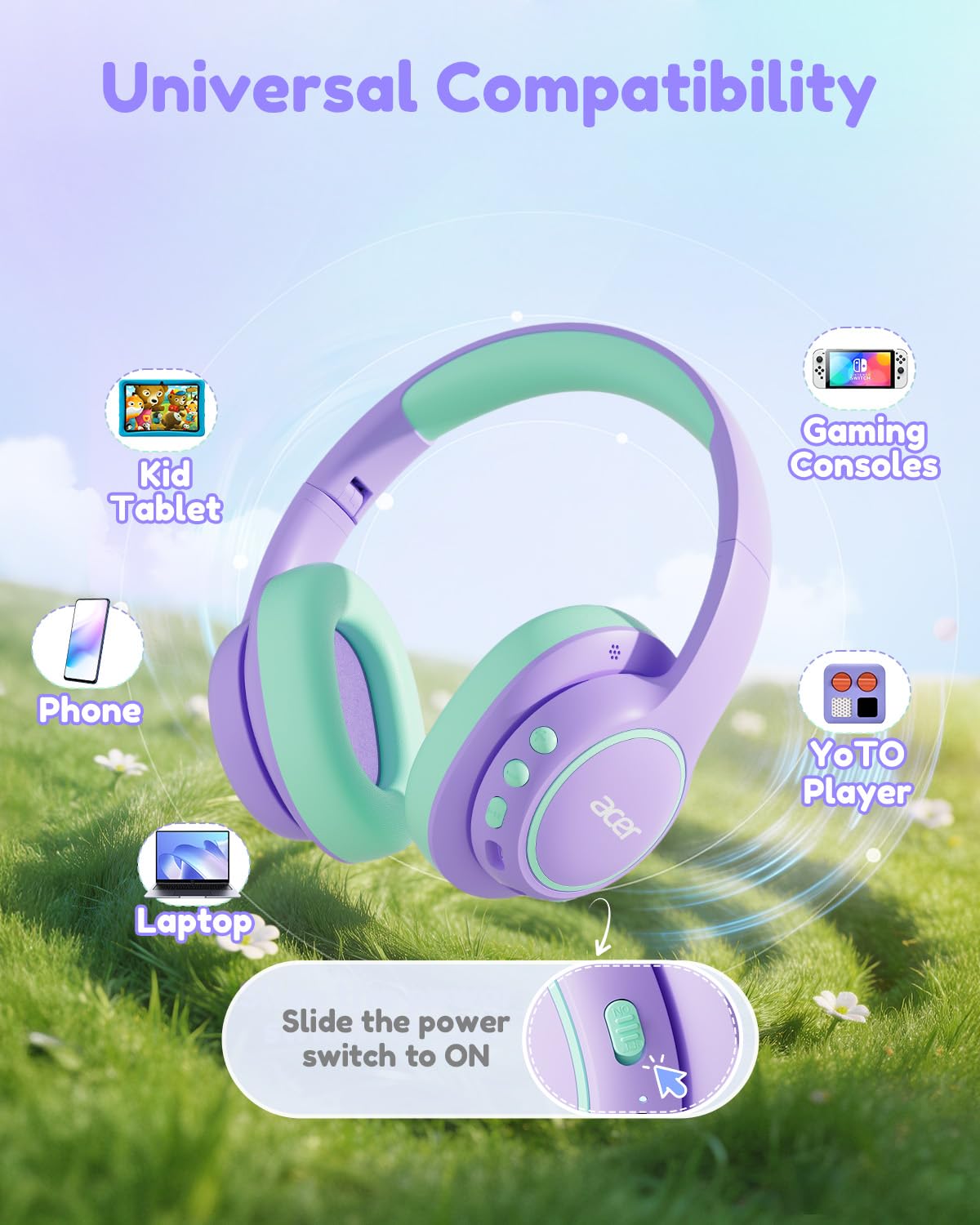 Child wearing Acer headphones using tablet illustrating focused listening benefit