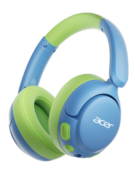 Acer headphones front view showing blue-green finish and safe design