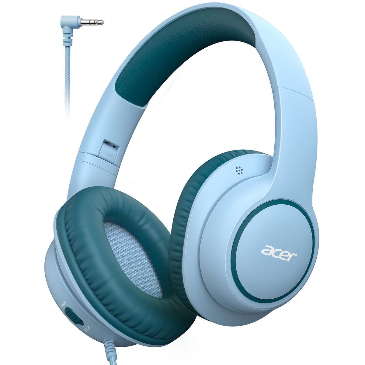 Acer headphones front packaging showing green foldable design and kid-friendly look