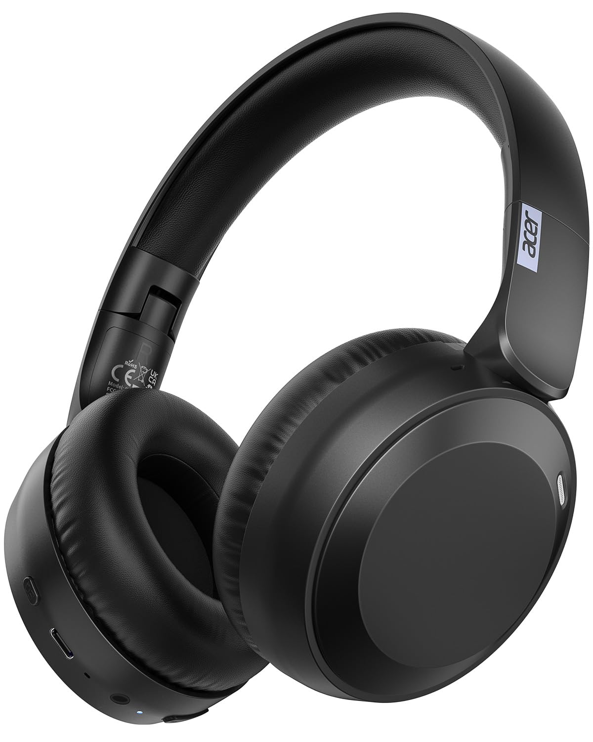 Acer headphones front view showing sleek black finish and portable design benefit comfort