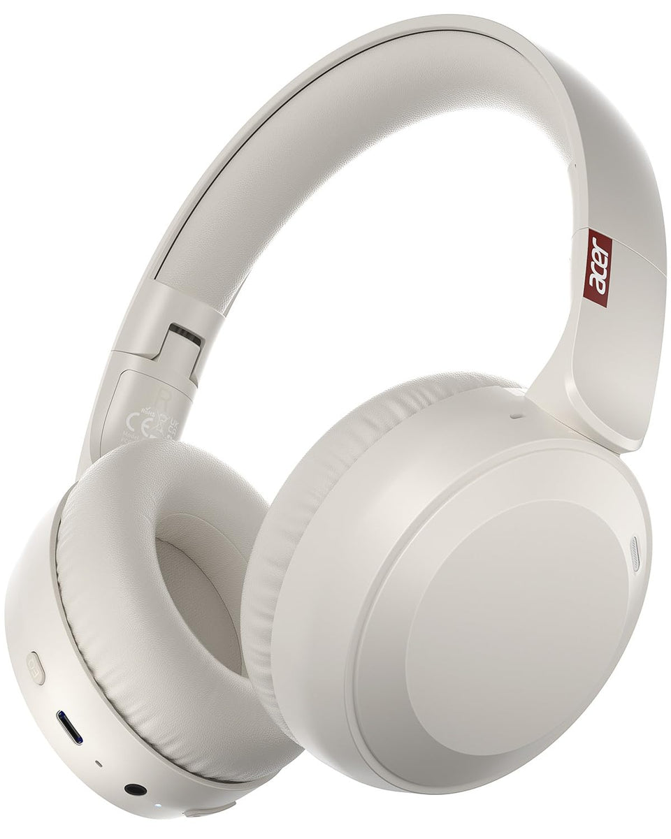 Acer front view white headphones showing sleek design and portability