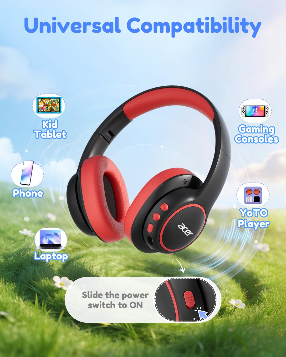 Acer child using headphones with iPad for focused learning and play