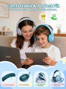 A child wearing Acer headphones in classroom demonstrating focused listening