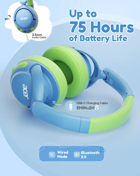 Child wearing Acer headphones in lifestyle setting for study and travel