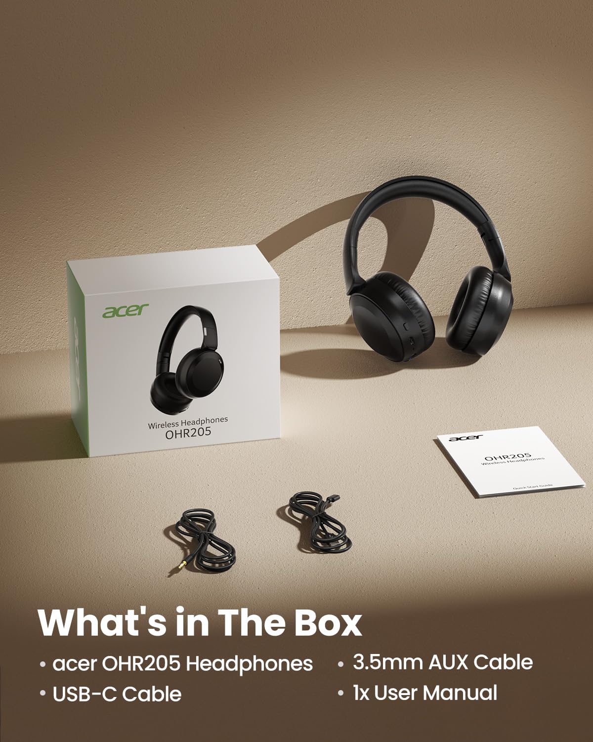 Acer headphones resting on desk beside laptop showing multipoint use and work convenience benefit
