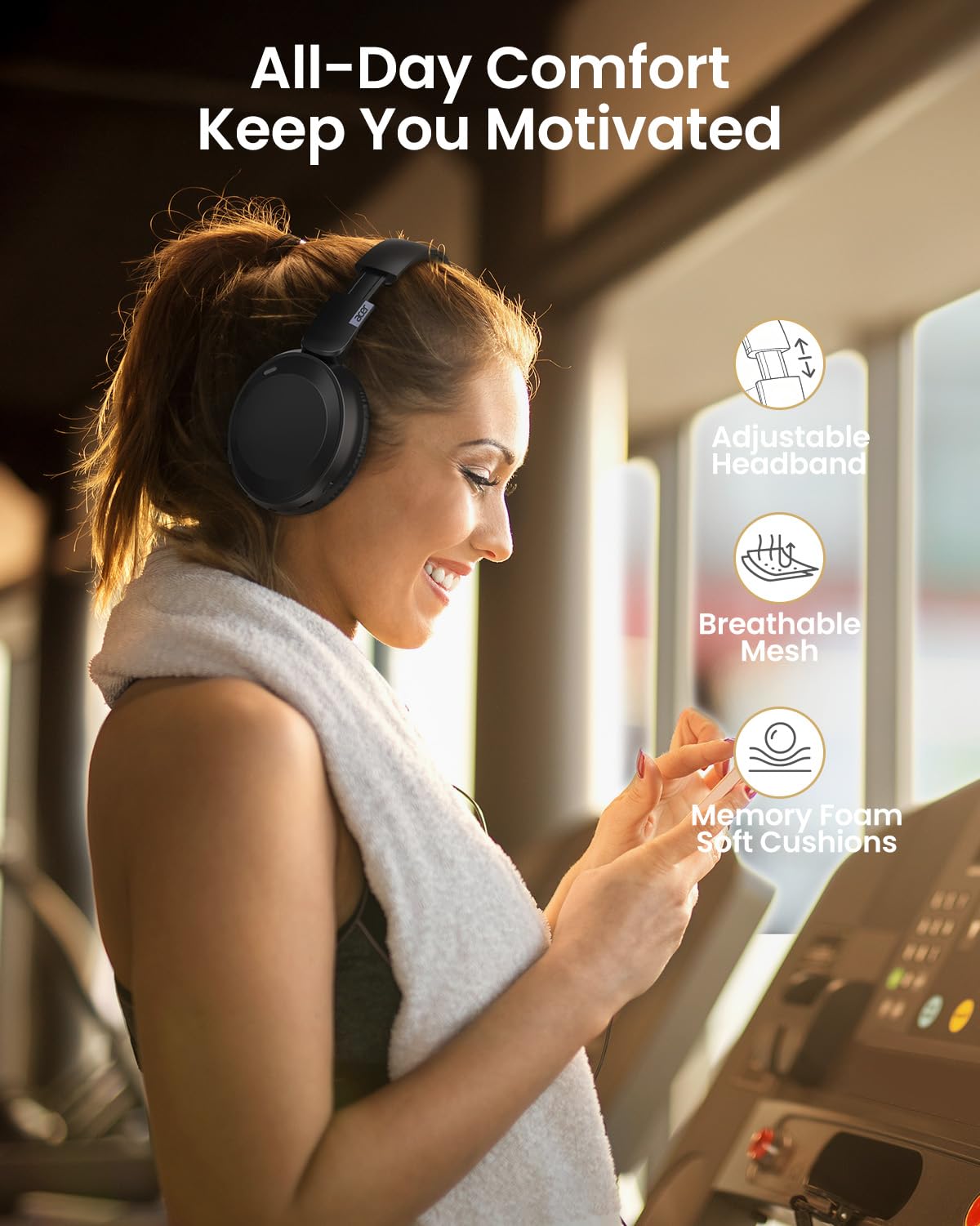 Acer headphones clipped to traveler backpack showing portability and commute convenience benefit