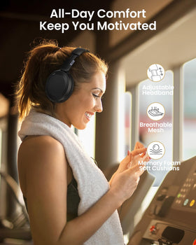Acer headphones clipped to traveler backpack showing portability and commute convenience benefit