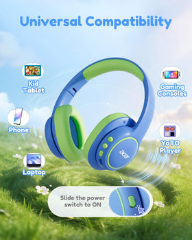 Acer headphones next to an iPad mini illustrating compact size and portability