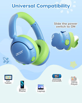 Acer headphones connected with 3.5mm cable for wired listening option