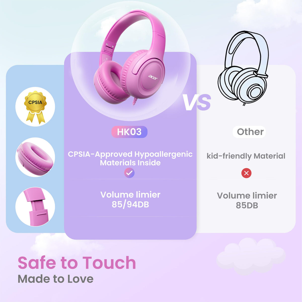 Acer HK03 soft memory-foam ear cushion for all-day comfort