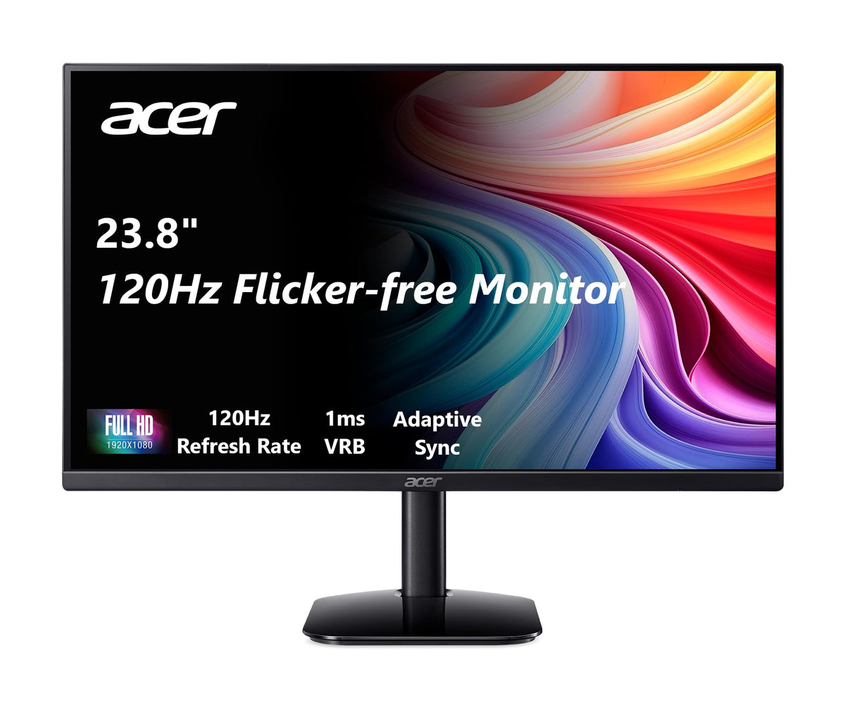 Acer KB242Y front view highlights slim zero-frame design for immersive edge-to-edge visuals.