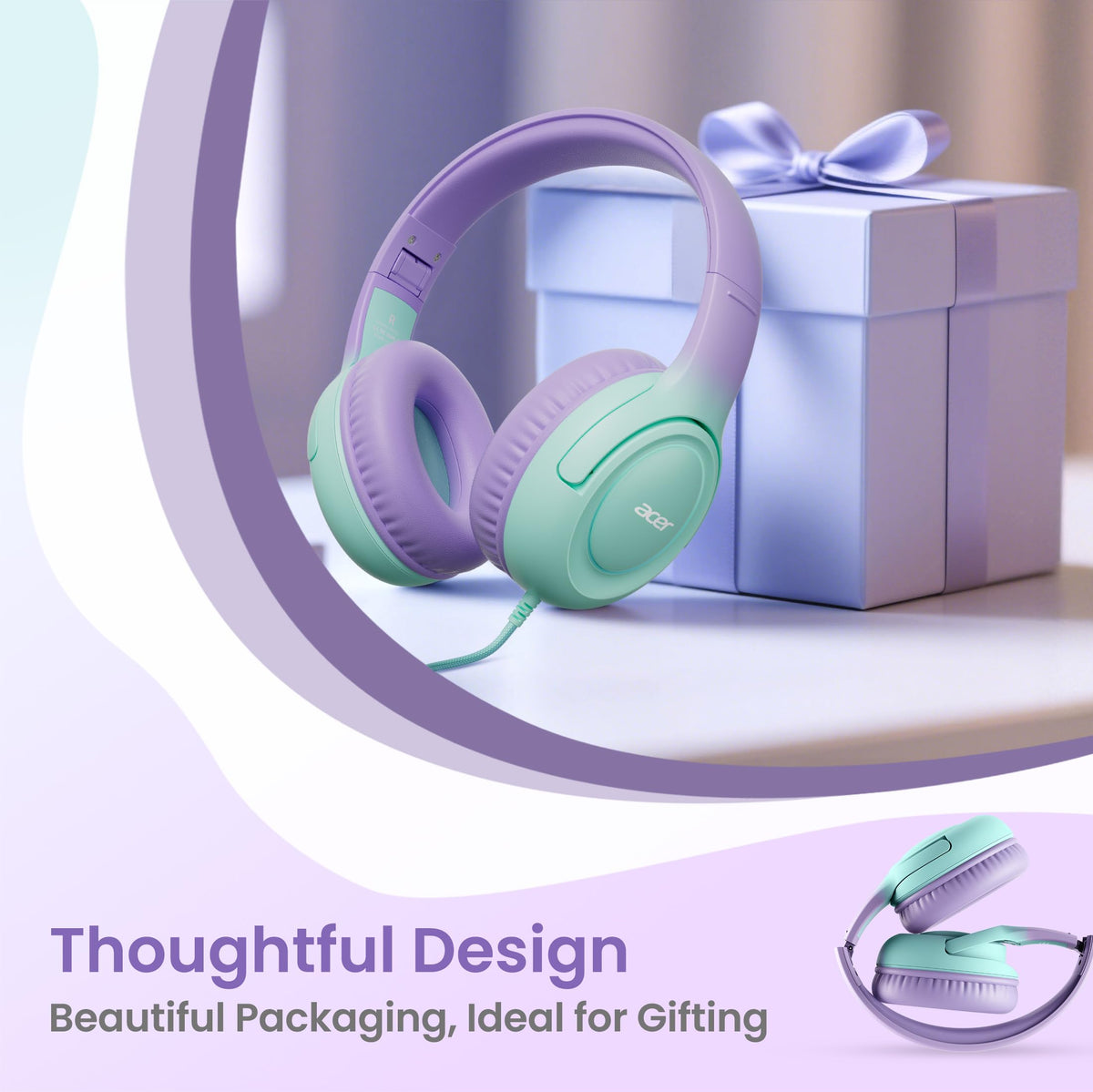 Acer Kids Headphones 3.5mm jack compatibility for tablets and Chromebooks.