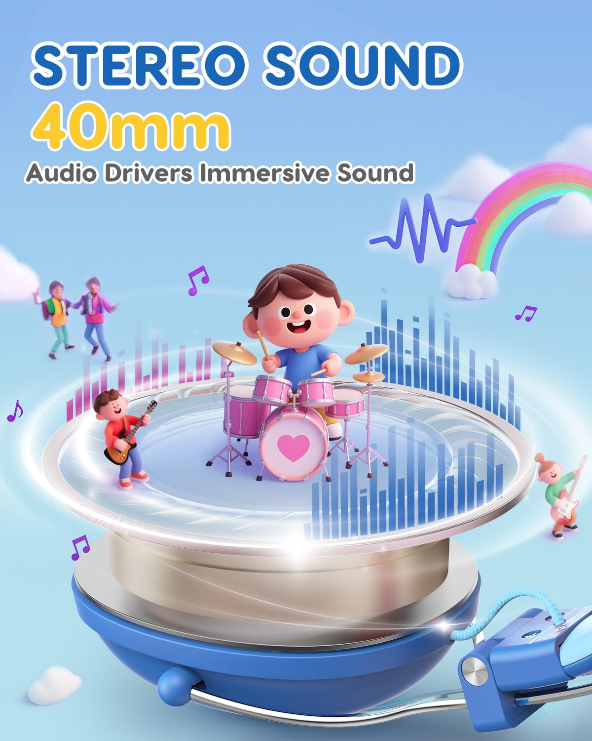 ACER Kids Headphones 40mm drivers deliver clear stereo sound