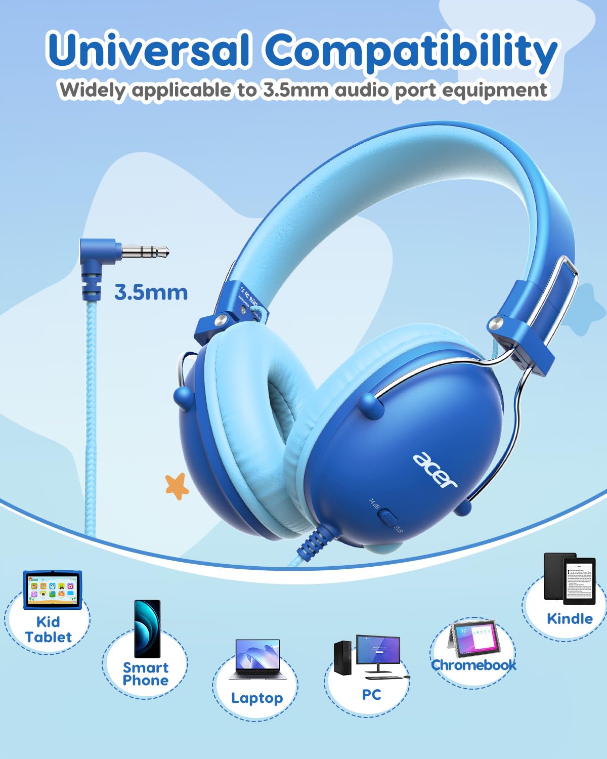 ACER Kids Headphones blue color suitable for school and travel
