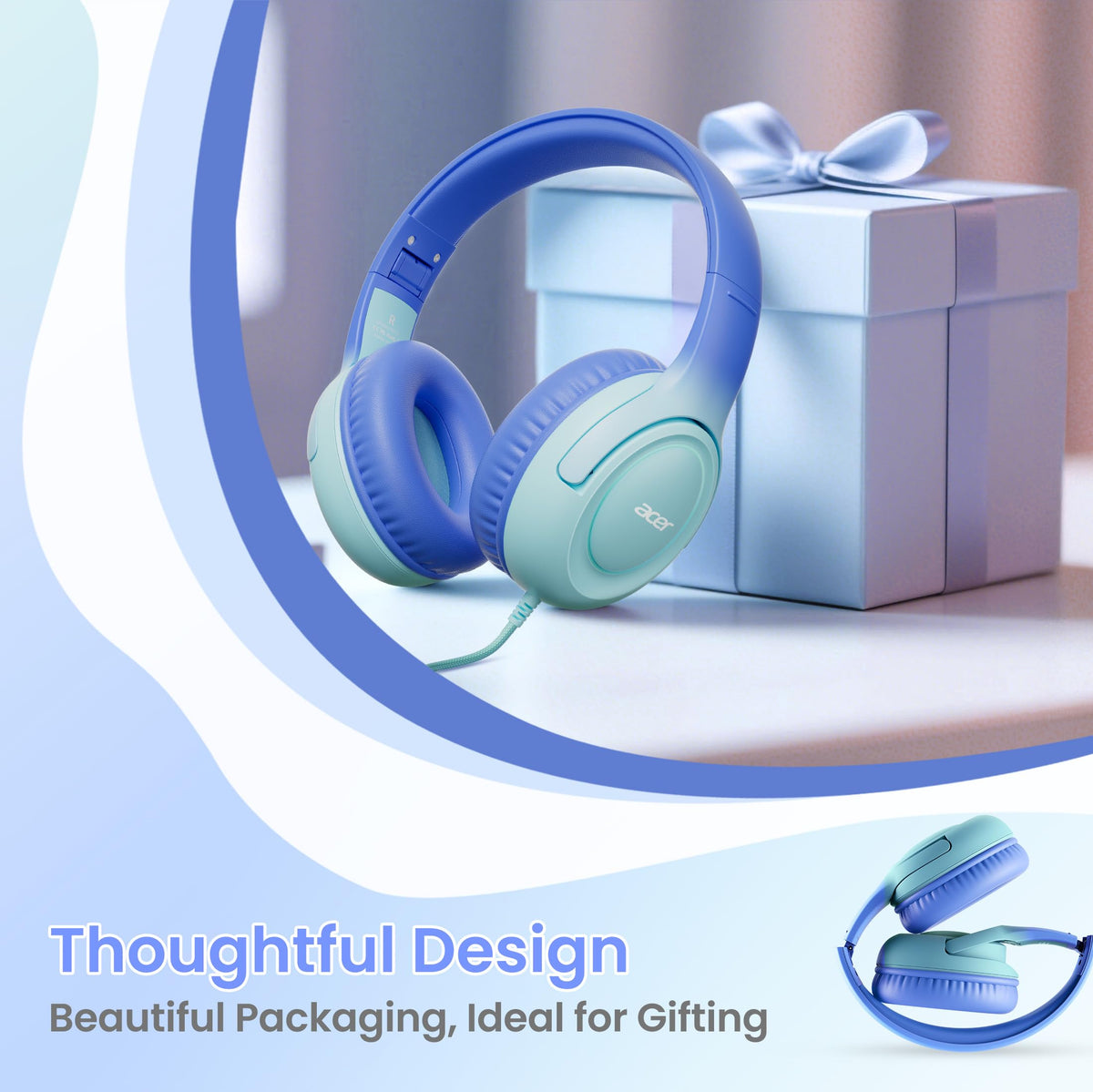 Acer Kids Headphones blue gradient color adds playful appeal