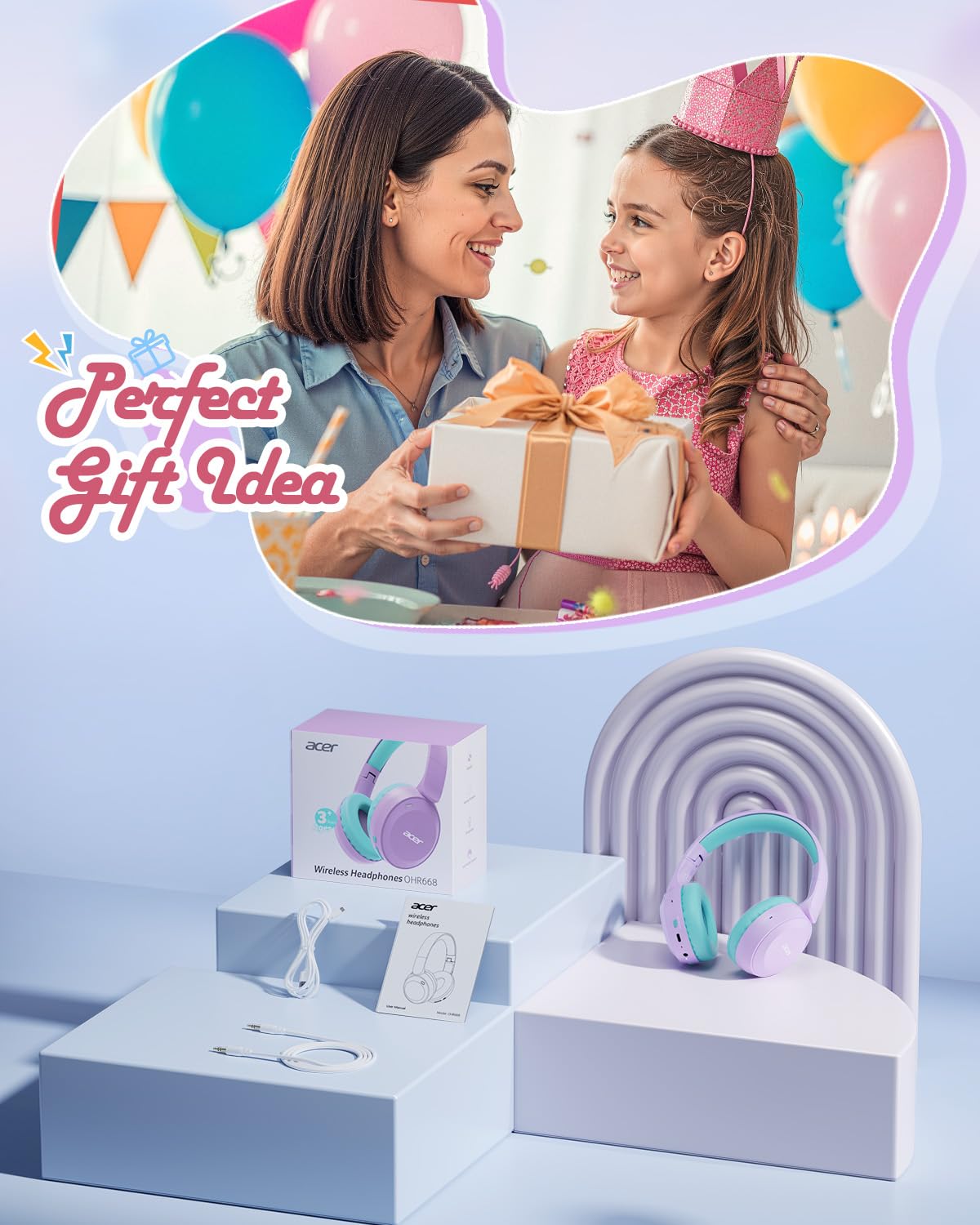 Acer Kids Headphones built-in mic enables clear voice chats and learning.