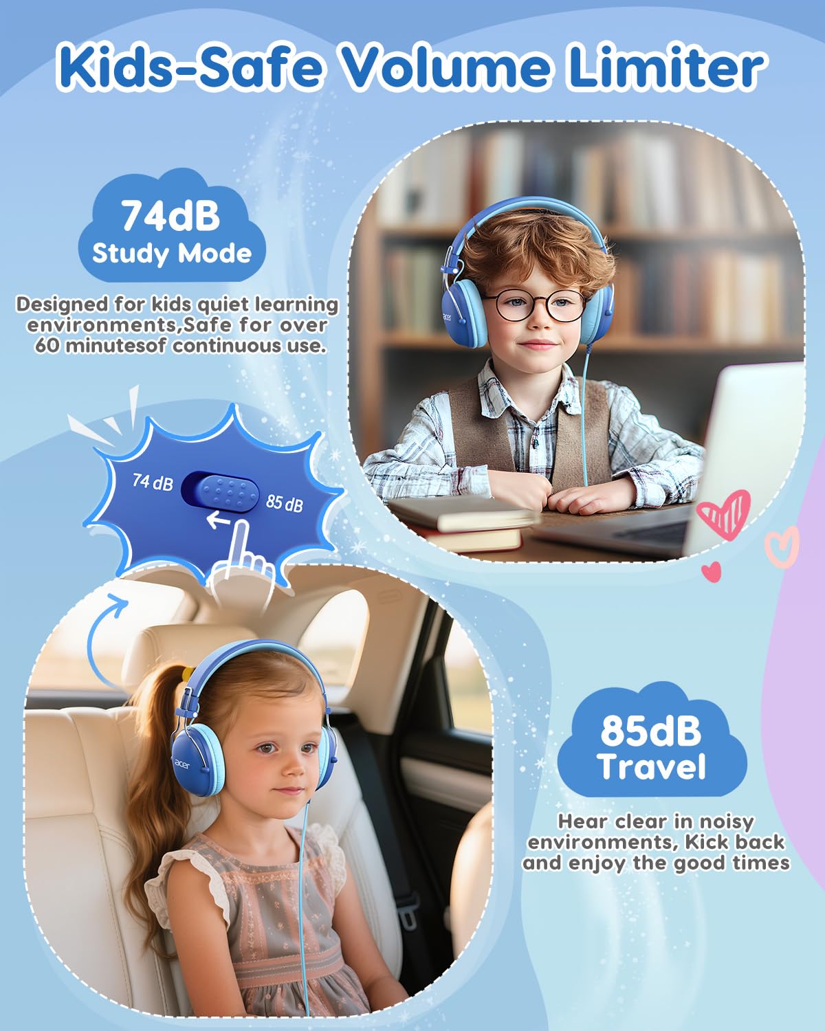 ACER Kids Headphones foldable design for compact school bag storage