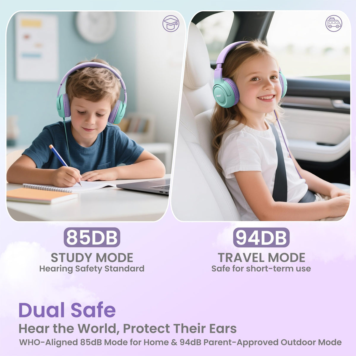 Acer Kids Headphones foldable design for travel and school storage.