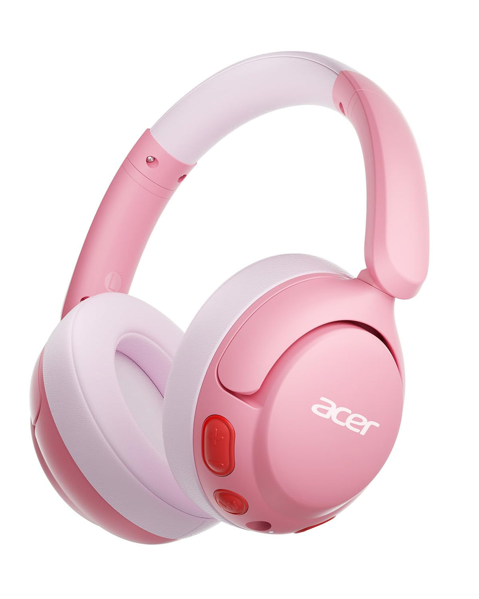 Acer kids headphones front view in pink showing safe design and kid-friendly look