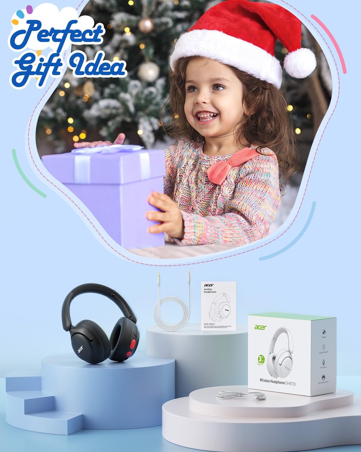 Acer child wearing headphones in living room showing secure fit and learning benefit