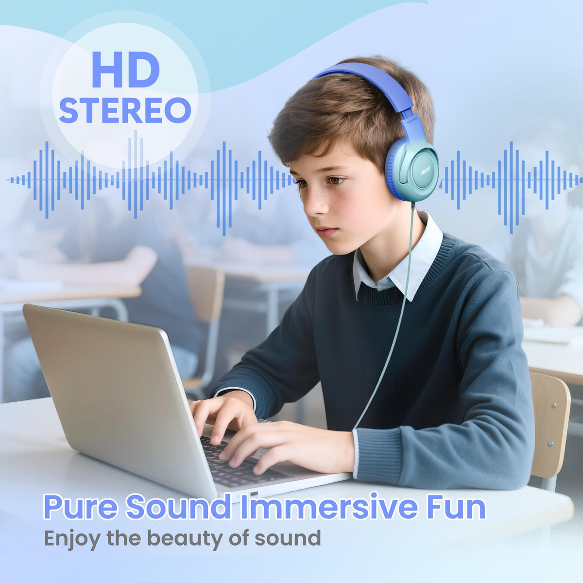 Acer Kids Headphones memory foam ear cushions for all day comfort