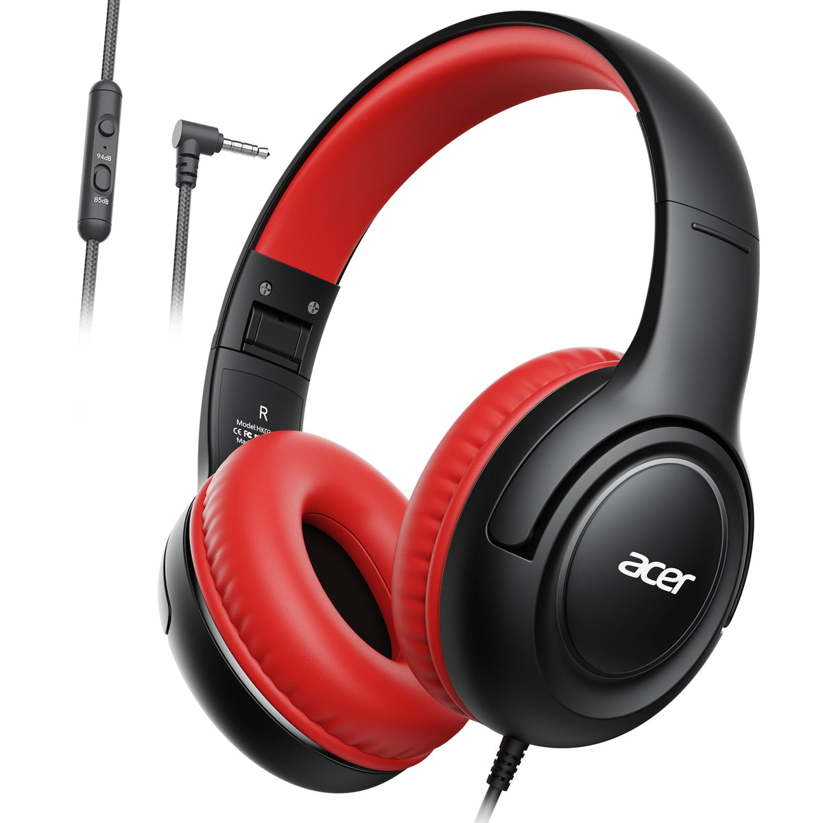 Acer Kids Headphones over-ear with 85/94dB limiter for safe listening.