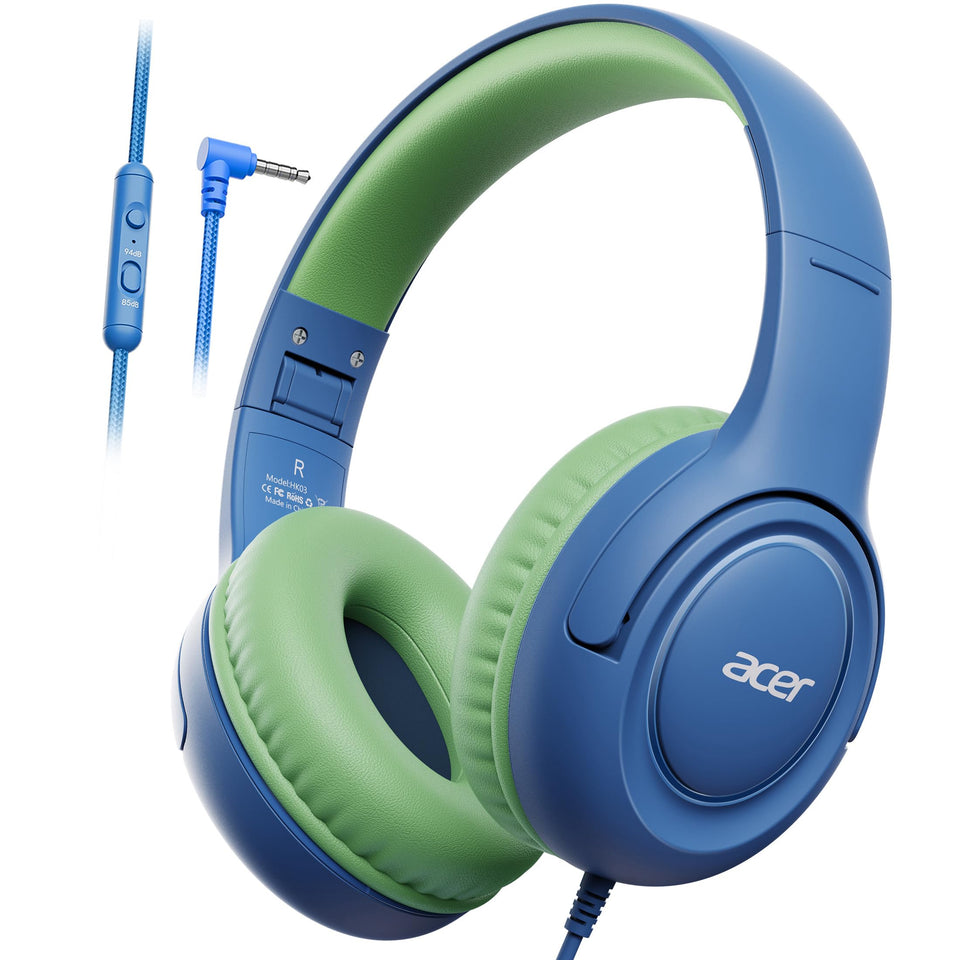 Acer Kids Headphones over-ear foldable blue-green design, ideal for school use