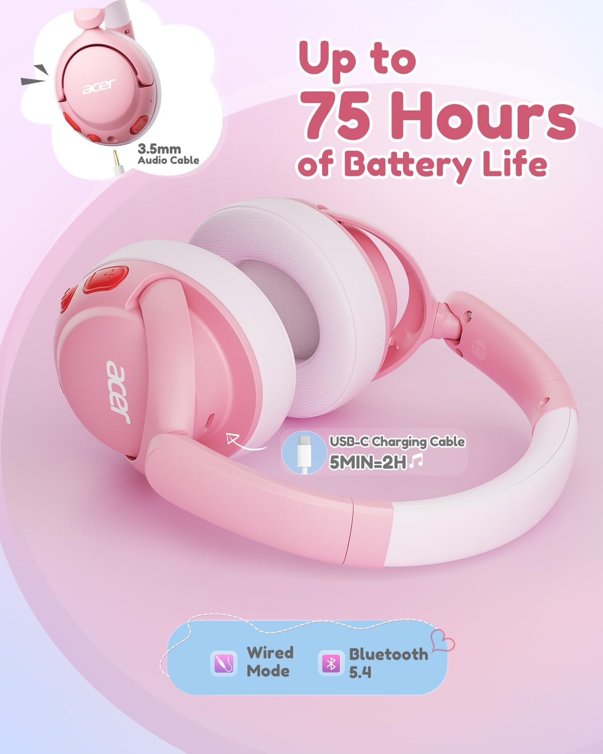 Acer kids headphones beside tablet to show scale and compatibility for kids