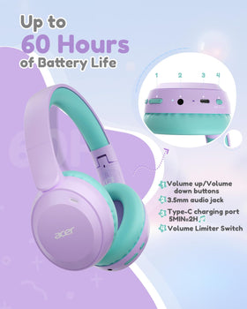 Acer Kids Headphones soft memory foam ear cushions for comfort.