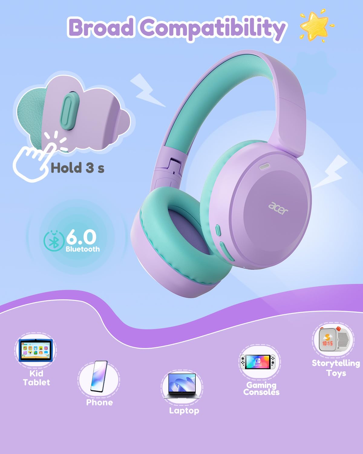 Acer Kids Headphones volume limiter protects young listeners.